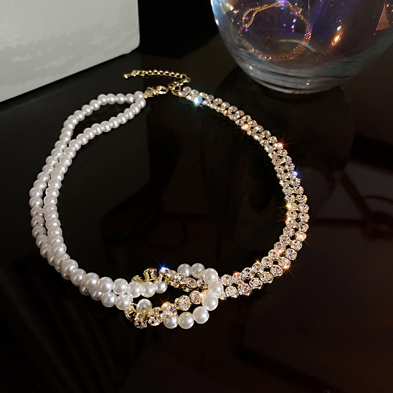 Pearl Crystal Choker Necklaces For Women Short Chain Rhinestone Necklaces Statement Jewelry