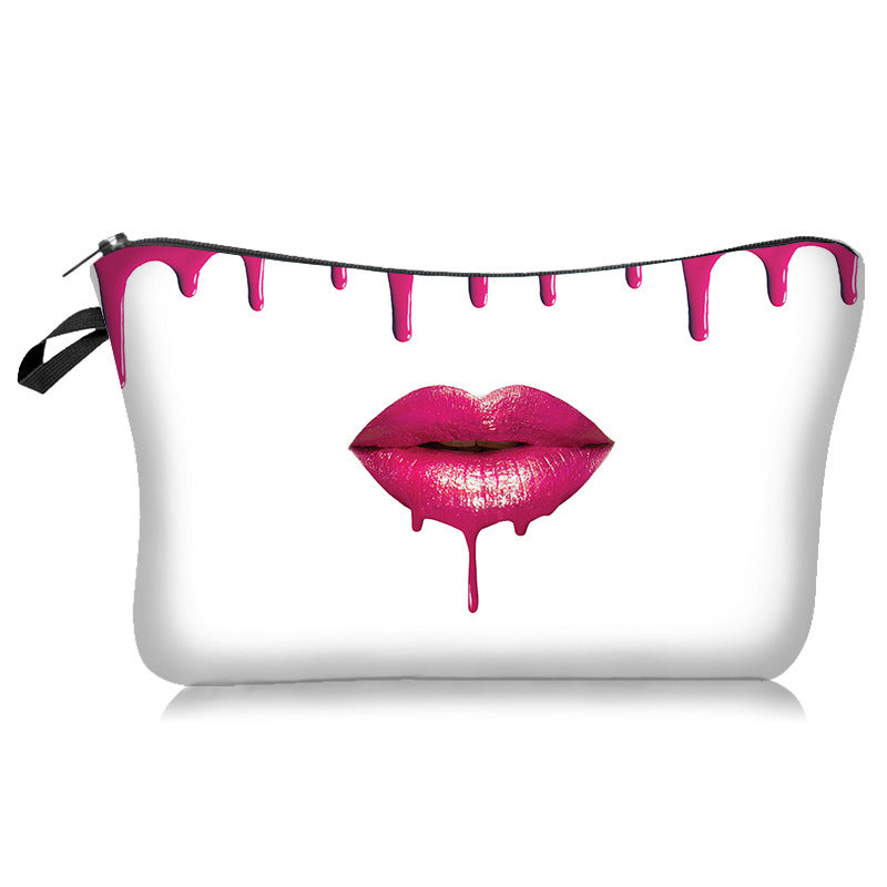 Lips Rose Flower Print Cosmetic Bag