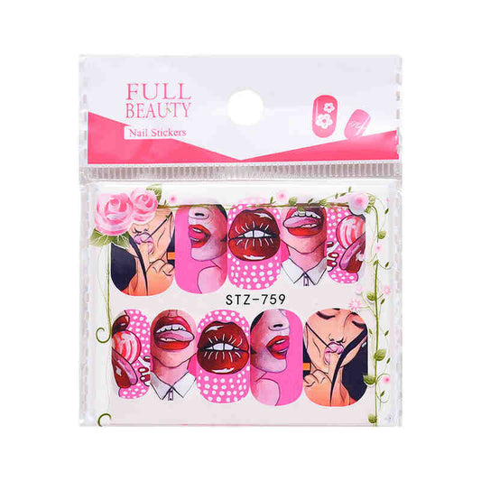 Nail Art Water Transfer Sticker Set Cool 9 Styles American Art Flower Sexy Lips