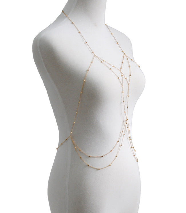 Bikini Body Chain Beach Jewelry Wish Explosion Models Multi-layer Tassel Round Bead Chain Cross Clothing Chain