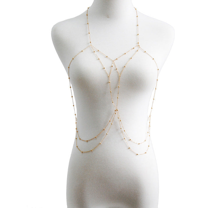 Bikini Body Chain Beach Jewelry Wish Explosion Models Multi-layer Tassel Round Bead Chain Cross Clothing Chain