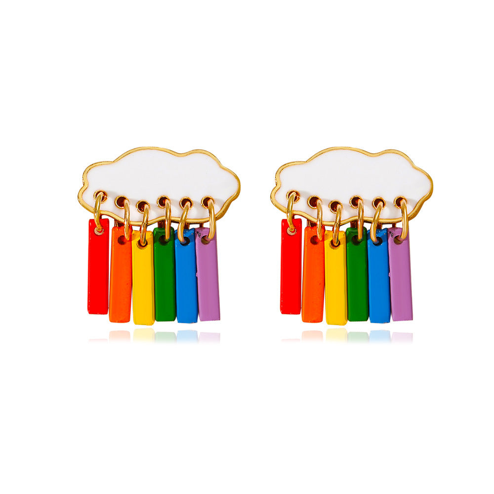 Korea Simple Temperament Cute Cloud Raindrop Earrings Personalized Color Earrings