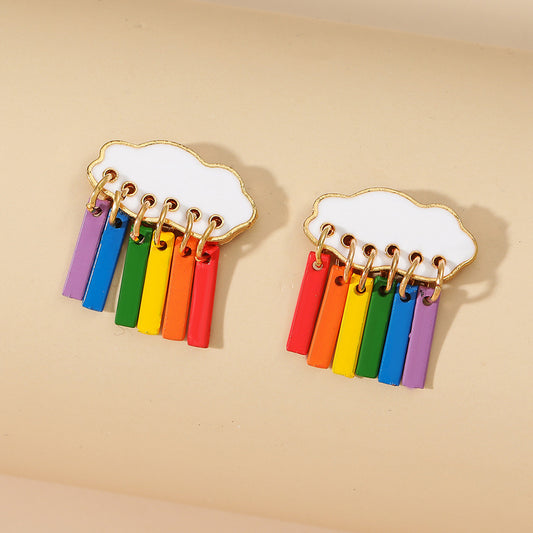 Korea Simple Temperament Cute Cloud Raindrop Earrings Personalized Color Earrings