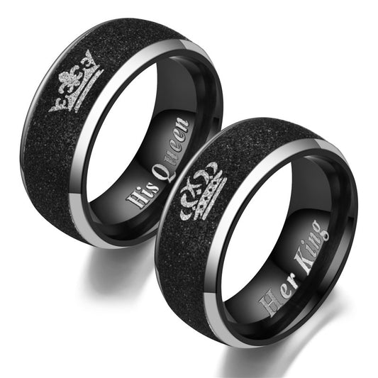 Couple Crown King King Queen Queen Black Frosted Ring Jewelry