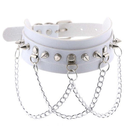 Unusual Necklace White Leather Chokers Vintage Gothic
