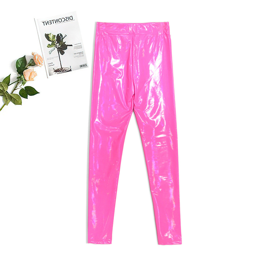 Nightclub trendy women's leather pants and trousers