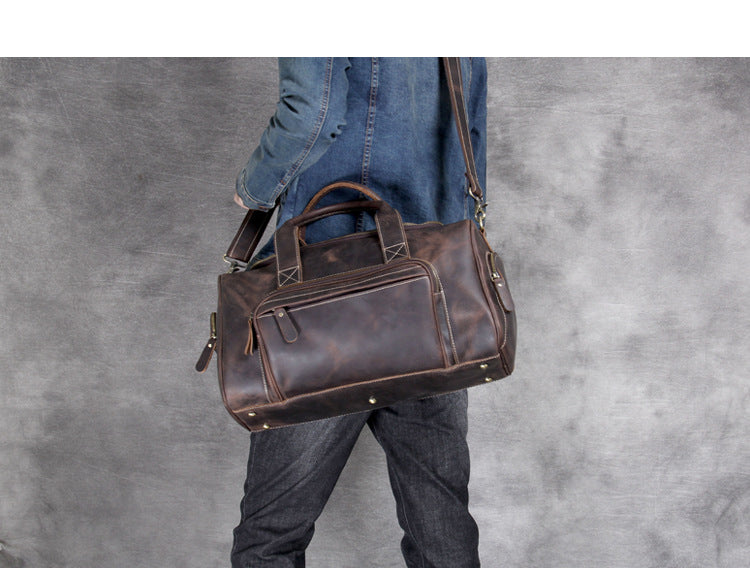 Leather Big Travel Bag Men'S And Women'S European And American Retro Hand Luggage Bag