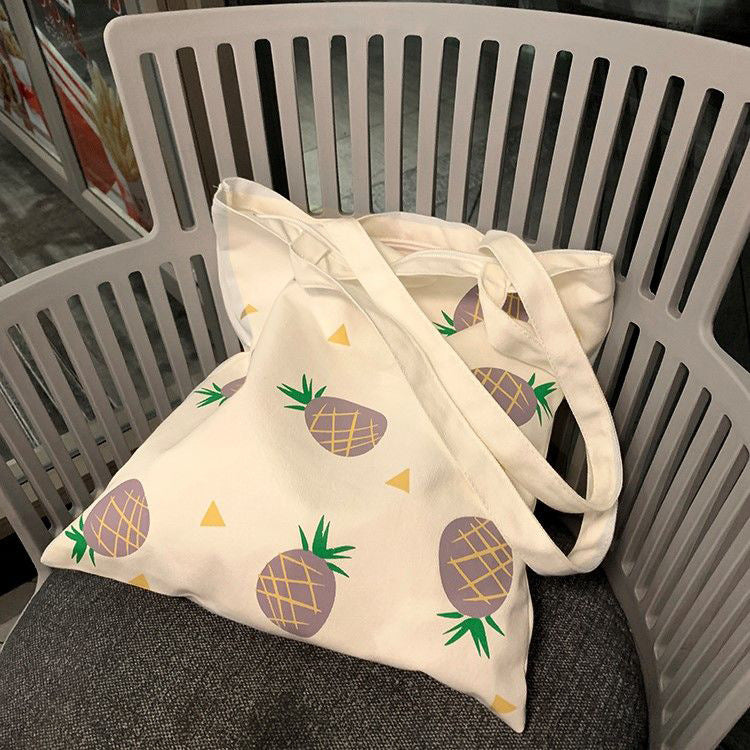 New Fashion Pineapple Fruit Canvas Bag Women'S Single Shoulder Japanese Harajuku Style Student Cotton Ins Bag Women Canvas