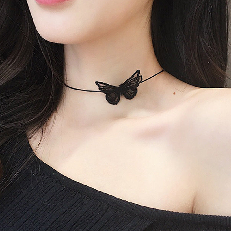 Cross-Border Hot-Selling Choker Short Necklace Female Clavicle Chain Lace Butterfly Collar Neckband Neck Neck Chain Wholesale