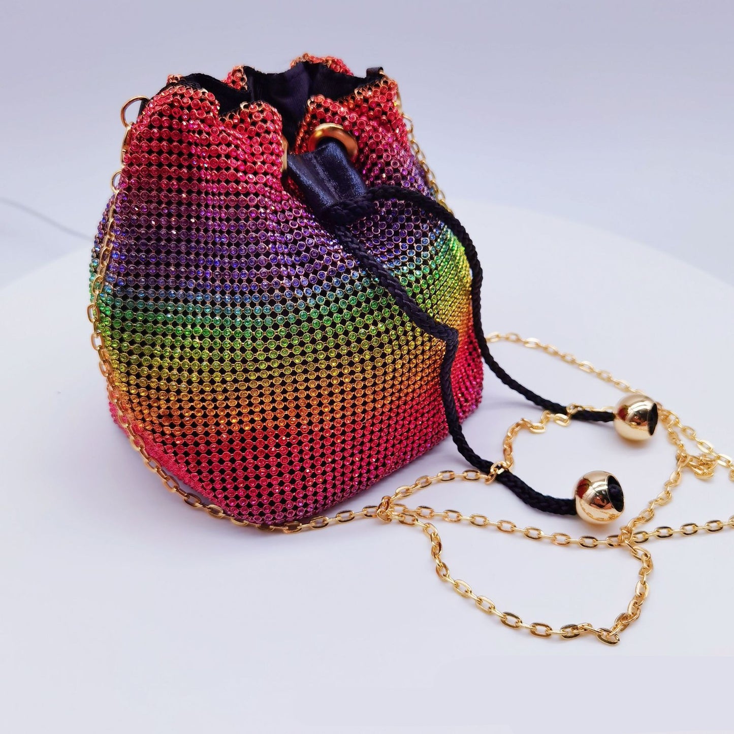 Rainbow Rhinestone Fashion Fine Flashing One-Shoulder Adjustable Chain Bag