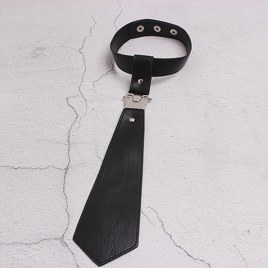 Punk Couple Style Silver Metal Buckle Adjustable Black Leather Tie