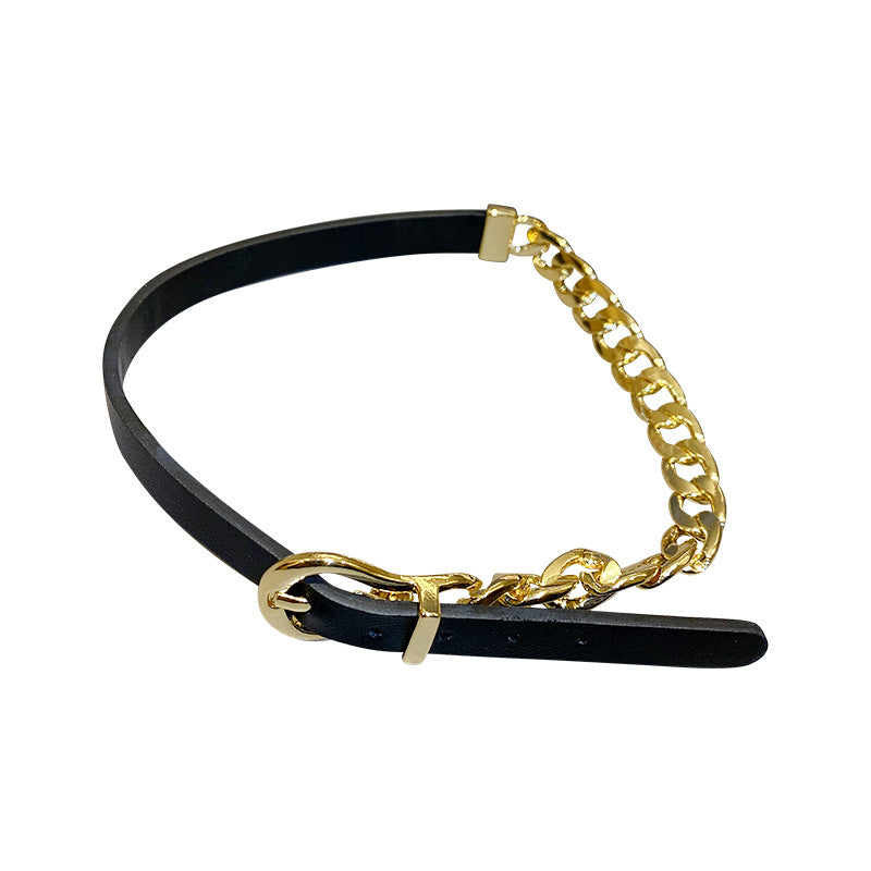 FYUAN Golden Chain Choker Necklaces for Women Short Black Leather Button Necklaces Statement Jewelry