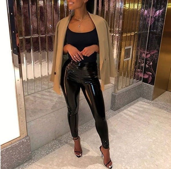 Explosive Sexy Buttocks Leggings Nightclub Women Mirror Bright Leather Plus Size