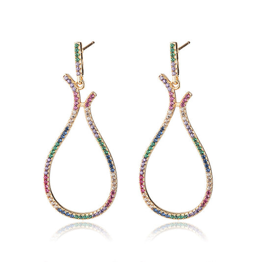 Rainbow Color Zircon Earrings Color Matching Glass Stone