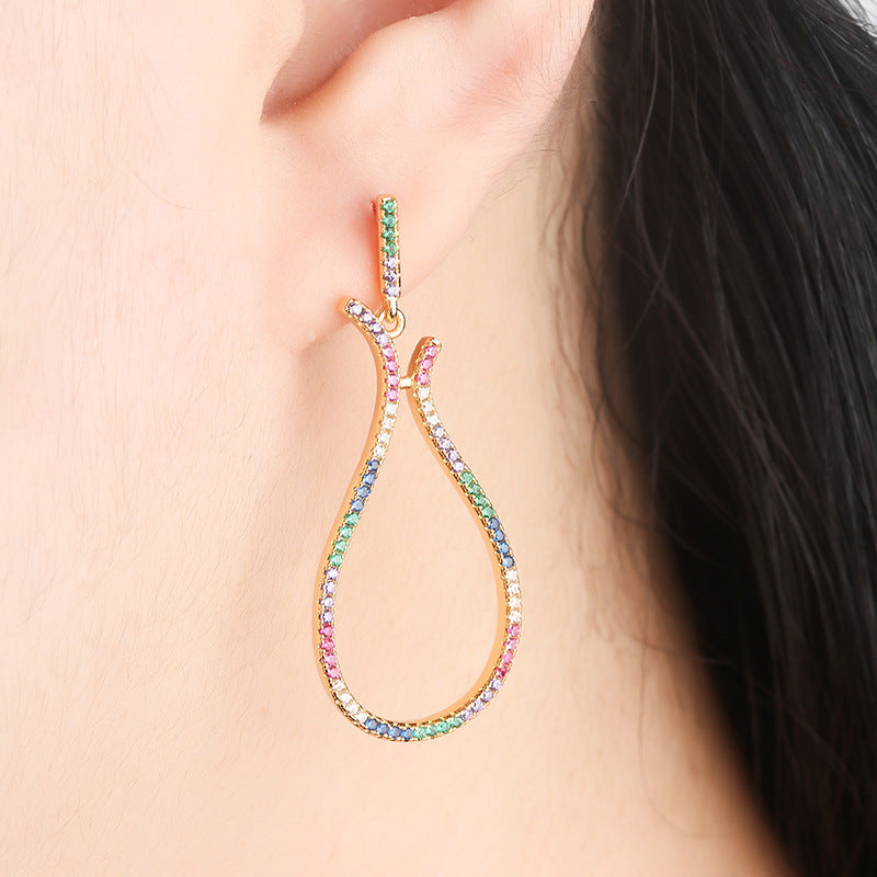 Rainbow Color Zircon Earrings Color Matching Glass Stone