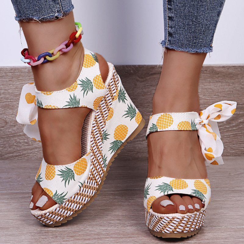 Fruit Pattern Word Fish Mouth Bow Women's Shoes