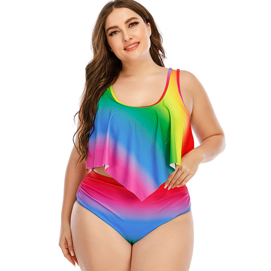 Plus Size Women's Split Rainbow Swimsuit
