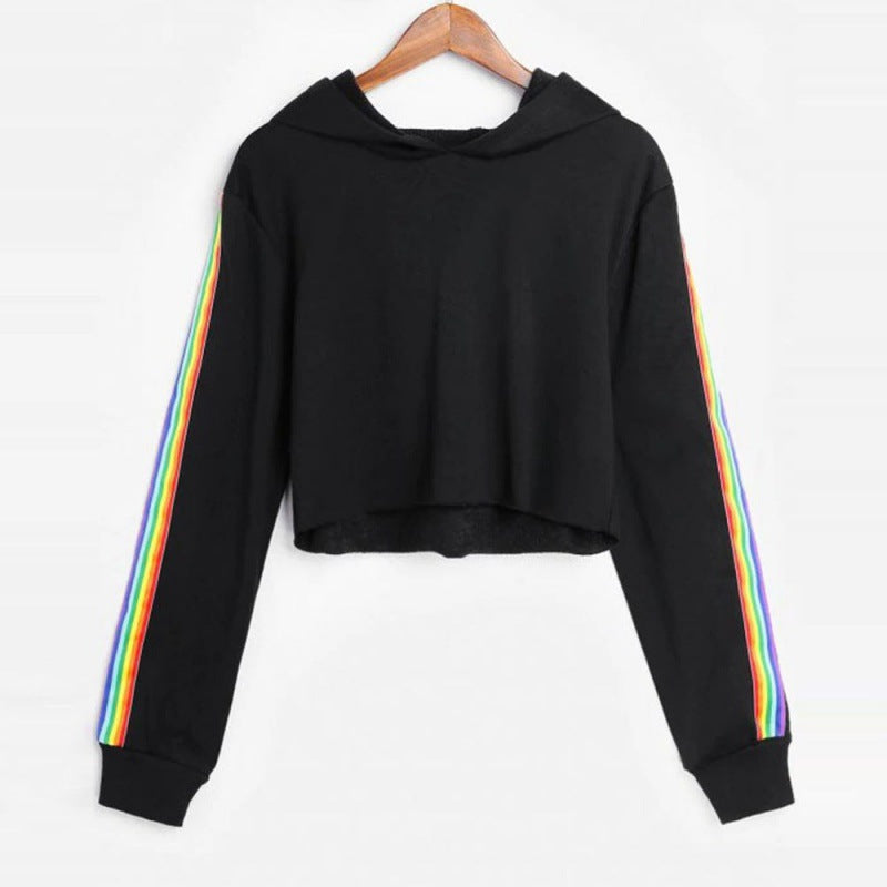 Sweatshirts Female Hoodie Rainbow Striped Crop Sweatshirt Ho