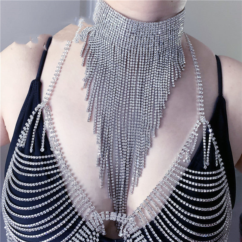 Simple Wild Necklace Luxury Rhinestone Tassel Necklace Sexy Choker