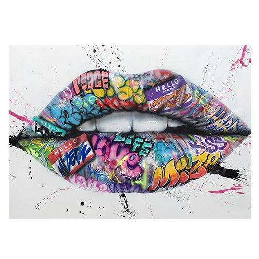Street Graffiti Art Teeth Lips Canvas Painting Core Wish