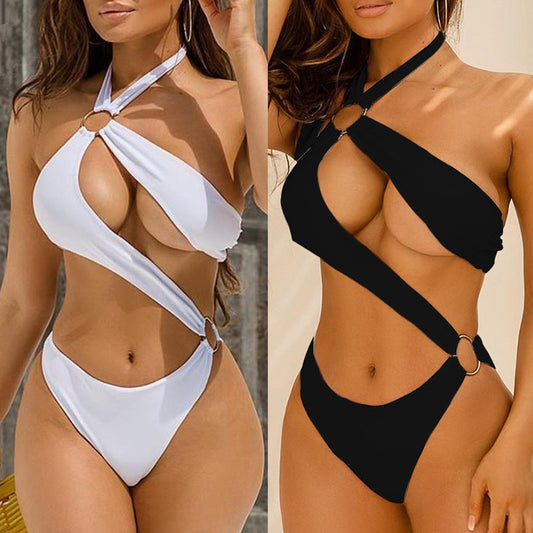 Sexy One-piece Hollow Metal Ring Strap Swimsuit