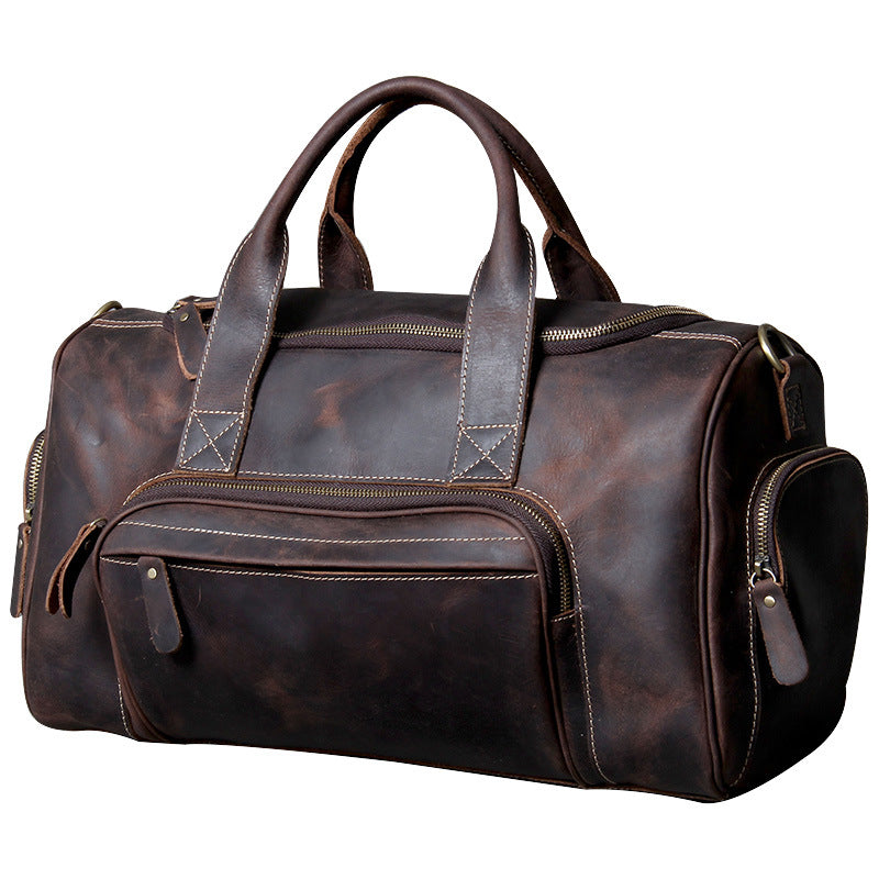 Retro Hand-Held Head Layer Cowhide Large Travelling Bag