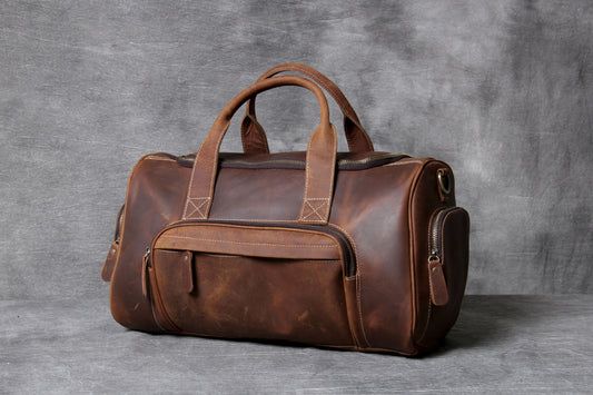 Retro Hand-Held Head Layer Cowhide Large Travelling Bag