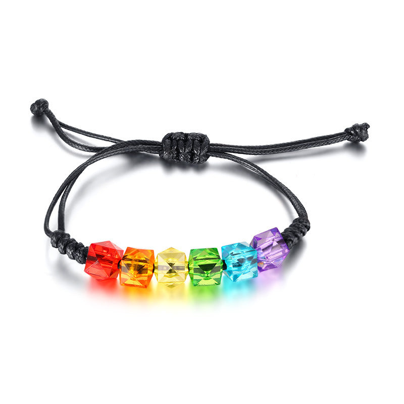 Rainbow Stainless Steel Color Beads Wax Rope Braided Bracelet Male And Female Friendship Gay Bracelet