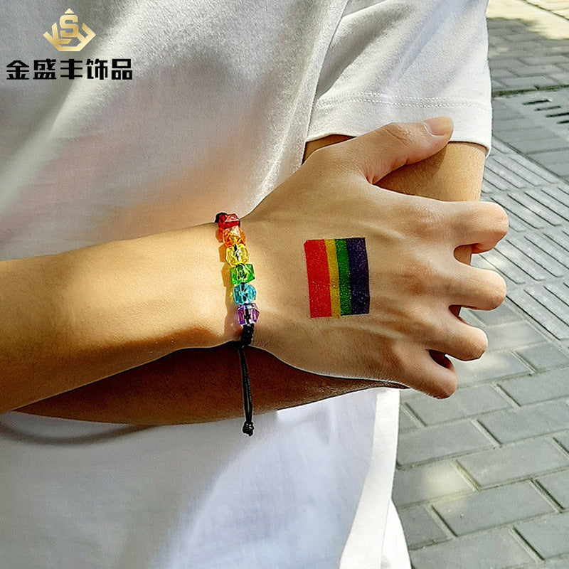 Rainbow Stainless Steel Color Beads Wax Rope Braided Bracelet Male And Female Friendship Gay Bracelet