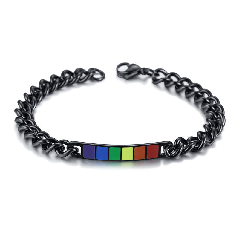 Couple Rainbow Bracelet Stainless Steel Bangle Bracelet Black