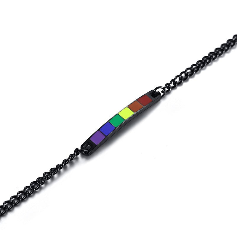 Couple Rainbow Bracelet Stainless Steel Bangle Bracelet Black