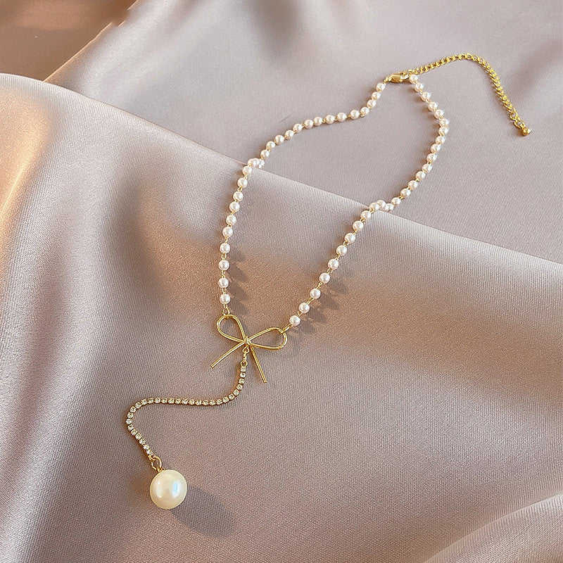 Fashion Clavicle Chain Long Small Drop Pearl Necklace Women''s Summer