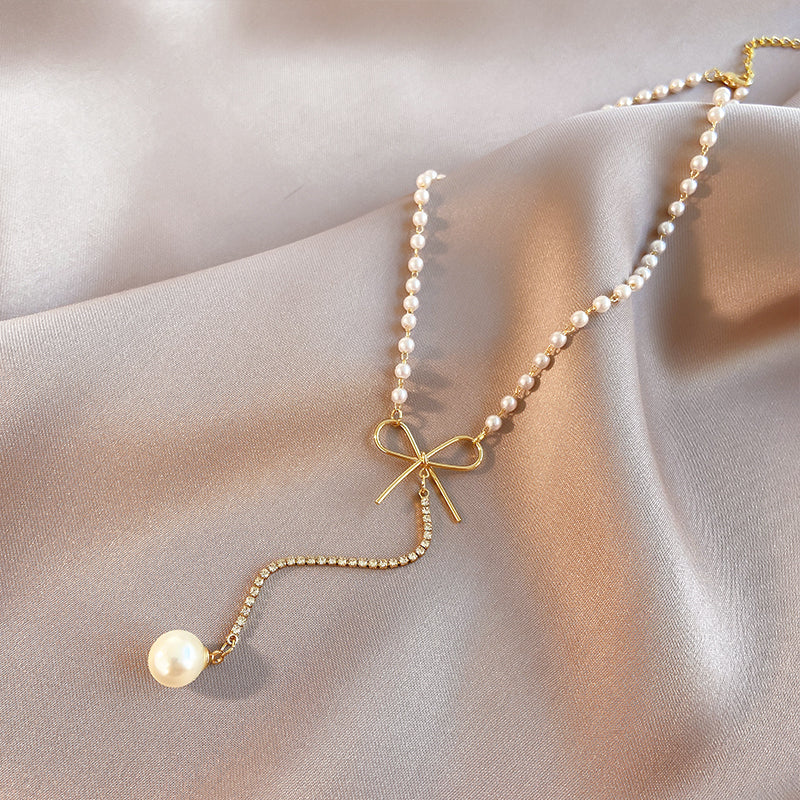 Fashion Clavicle Chain Long Small Drop Pearl Necklace Women''s Summer