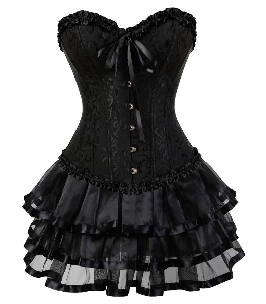 Overbust Burlesque Corset And Skirt Set Tutu Corselet Victorian Fashion Gowns