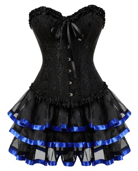 Overbust Burlesque Corset And Skirt Set Tutu Corselet Victorian Fashion Gowns