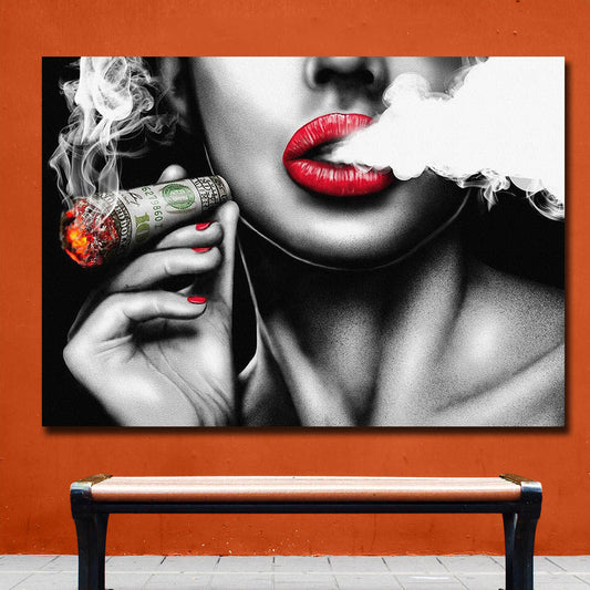 Red Lips Smoking Characters Vintage Walls Paintings
