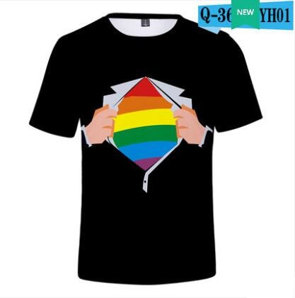 Rainbow gay couple with short-sleeved T-shirt