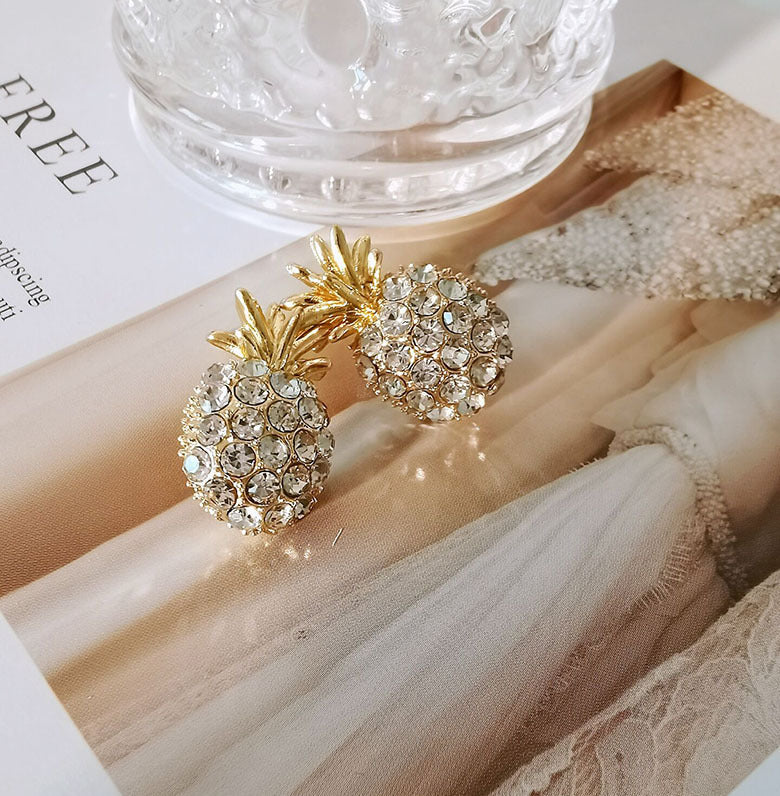 Diamond pineapple pendant earrings