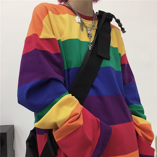 Women's New Rainbow Striped Long Sleeve T-shirt