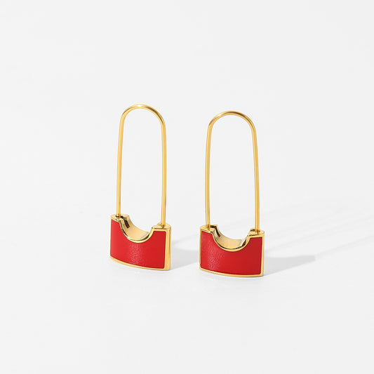 Net Red Simple Creative Solid Lock Earrings Couple Jewelry 18K Gold-plated Stainless Steel Safety Pin Gold Earrings