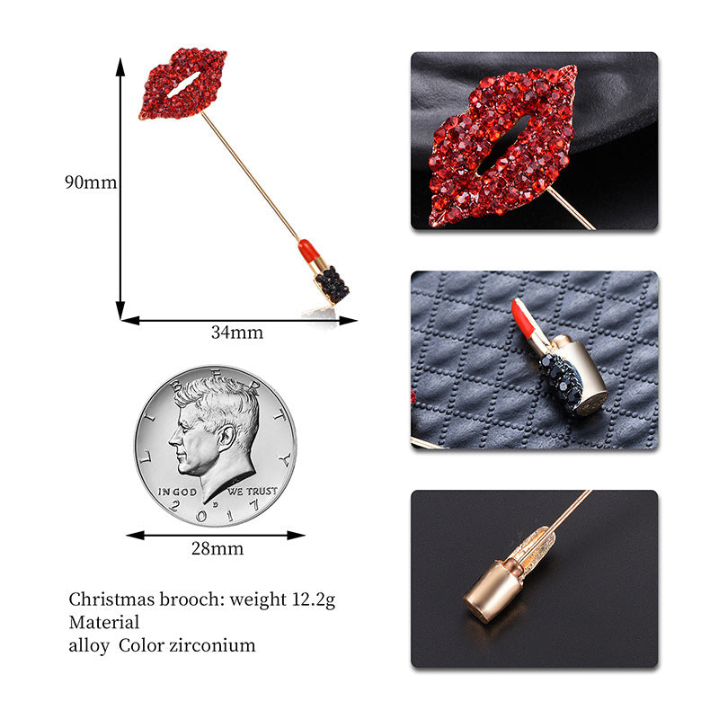 Sexy Lips Brooch With Alloy Diamonds Women's Clothing