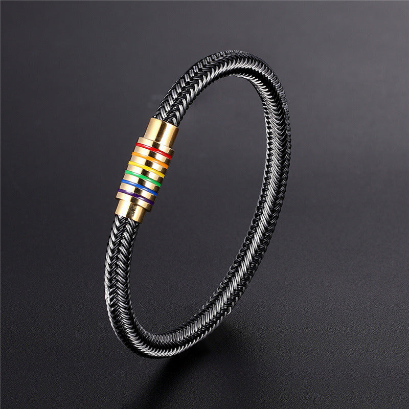 Braided Steel Wire Stainless Steel Magnet Clasp Bracelet