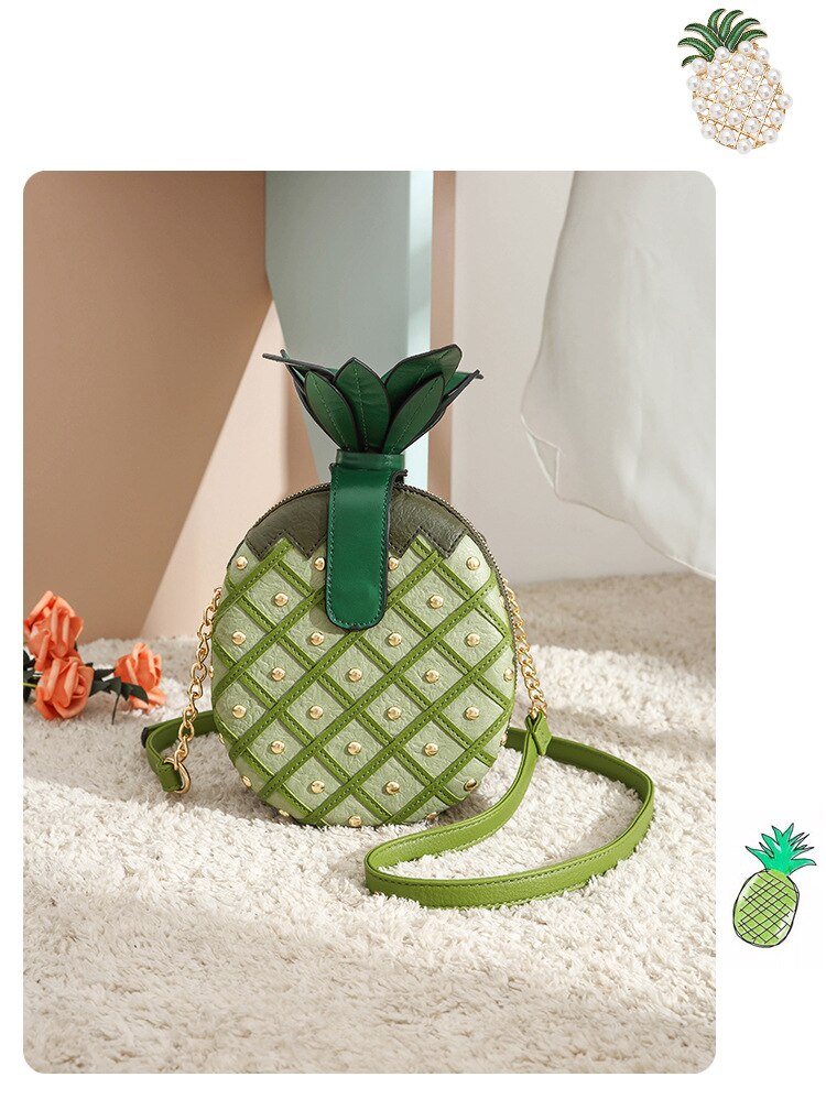 Pineapple Shape Rivet Chain Small Round Bag