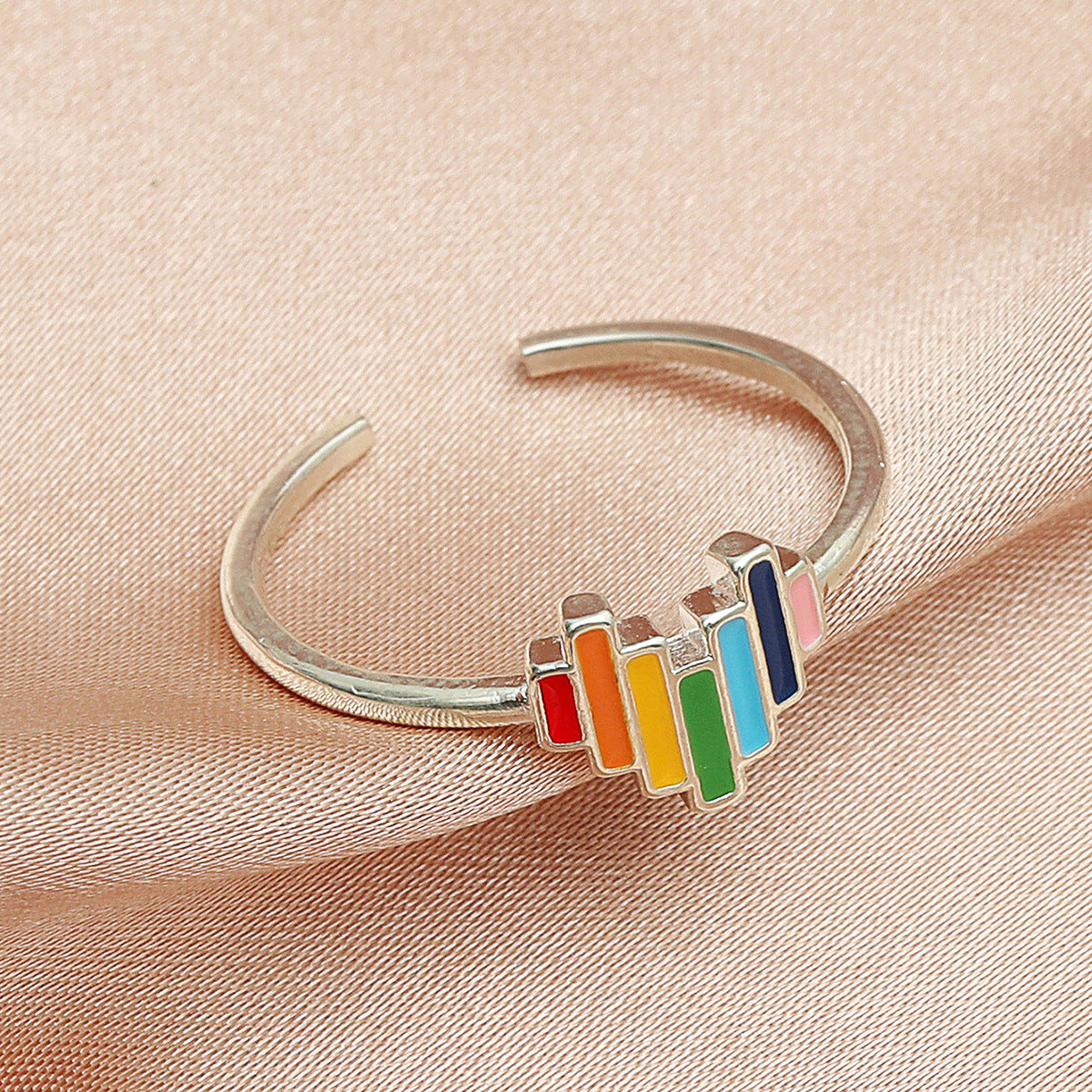 Japan And South Korea Drip Oil Rainbow Love Ring Cute Sweet Adjustable Heart Ring