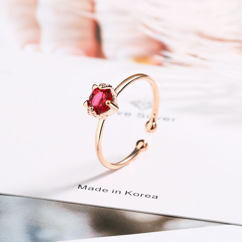 Cute red diamond kitten ring