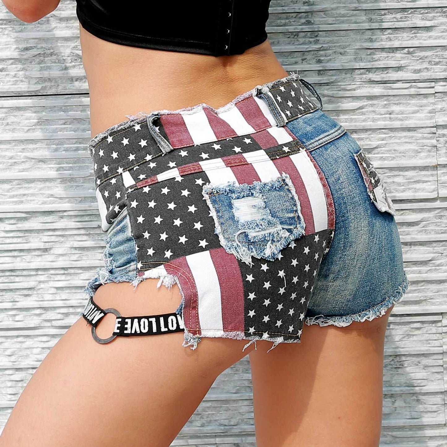 Distressed US Flag Denim Shorts