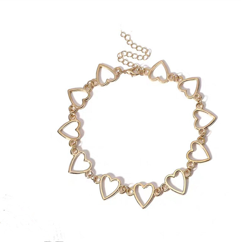 Hollow Korean Sweet Love Heart Choker Statement Girlfriend Gift Cute Bicolor Necklace Jewelry