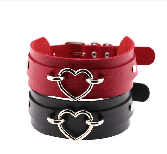New Fashion Sexy Harajuku Handmade Choker Punk Necklace Leather Heart Necklace Statement Neck Couples Club Party Gifts
