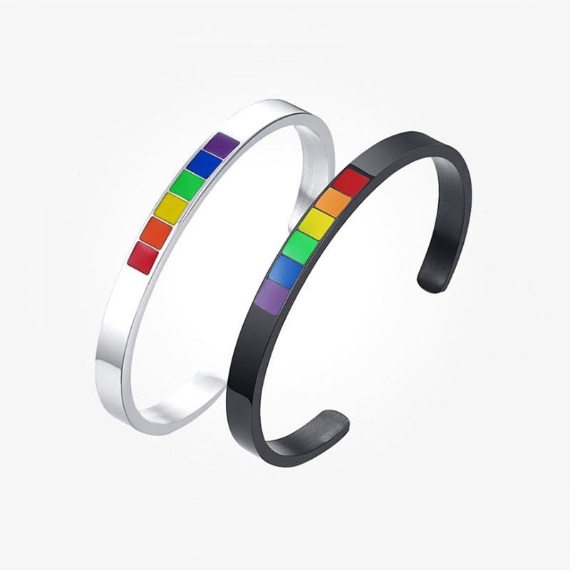 Men's And Women's U-shaped Stainless Steel Rainbow Bracelet