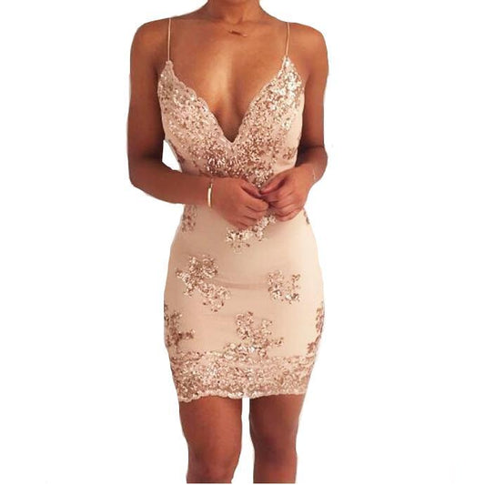 Sequin Mesh Overlay Strappy Cocktail Dress